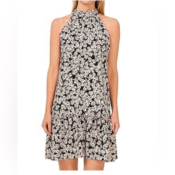 CeCe Dresses & Skirts - Cece Floral Black and White Daisy High Neck Mini Dress